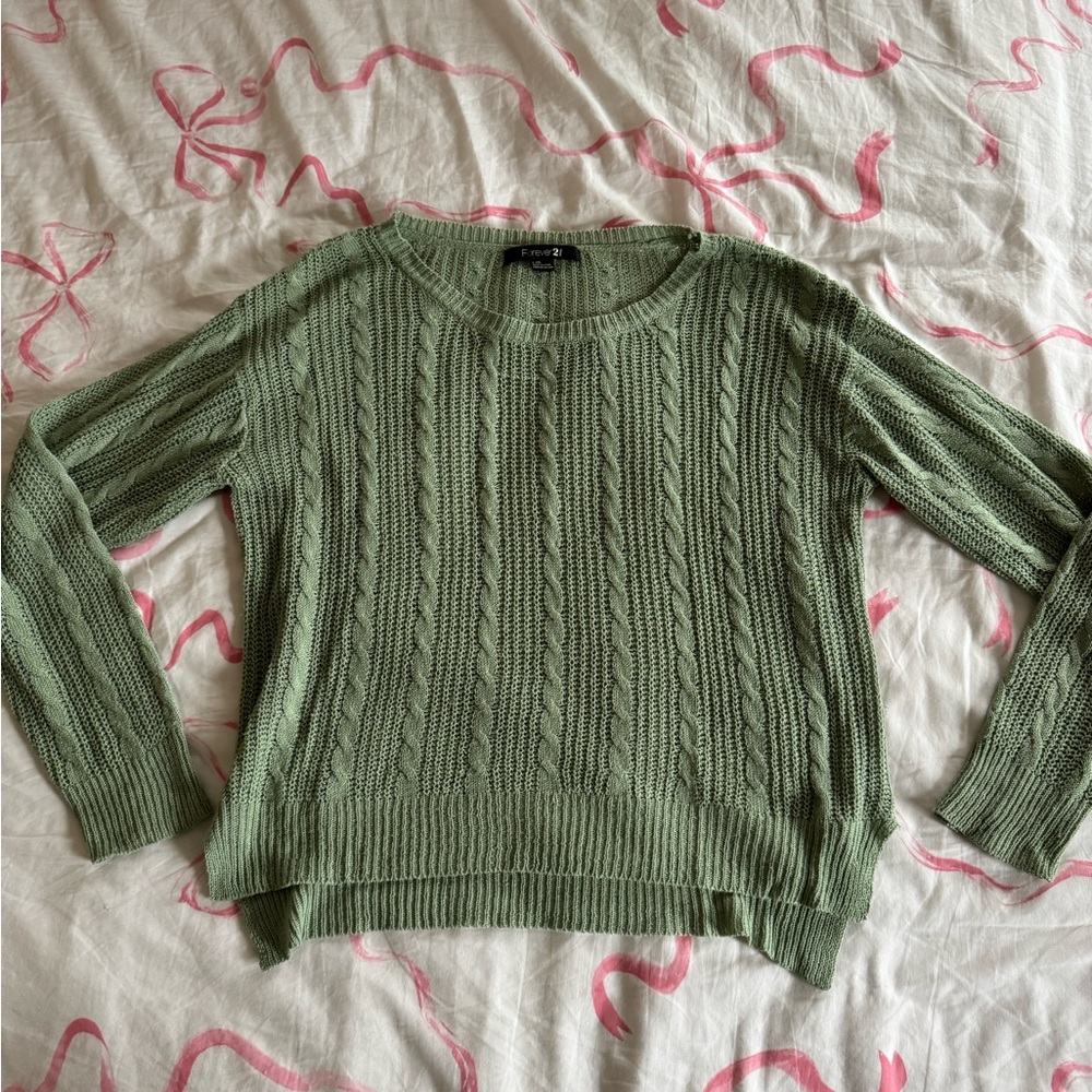 Forever 21 Sage Green Cable Crew Neck Sweater